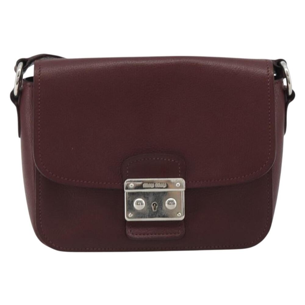 Miu Miu Leather Shoulder Bag Bordeaux Silver